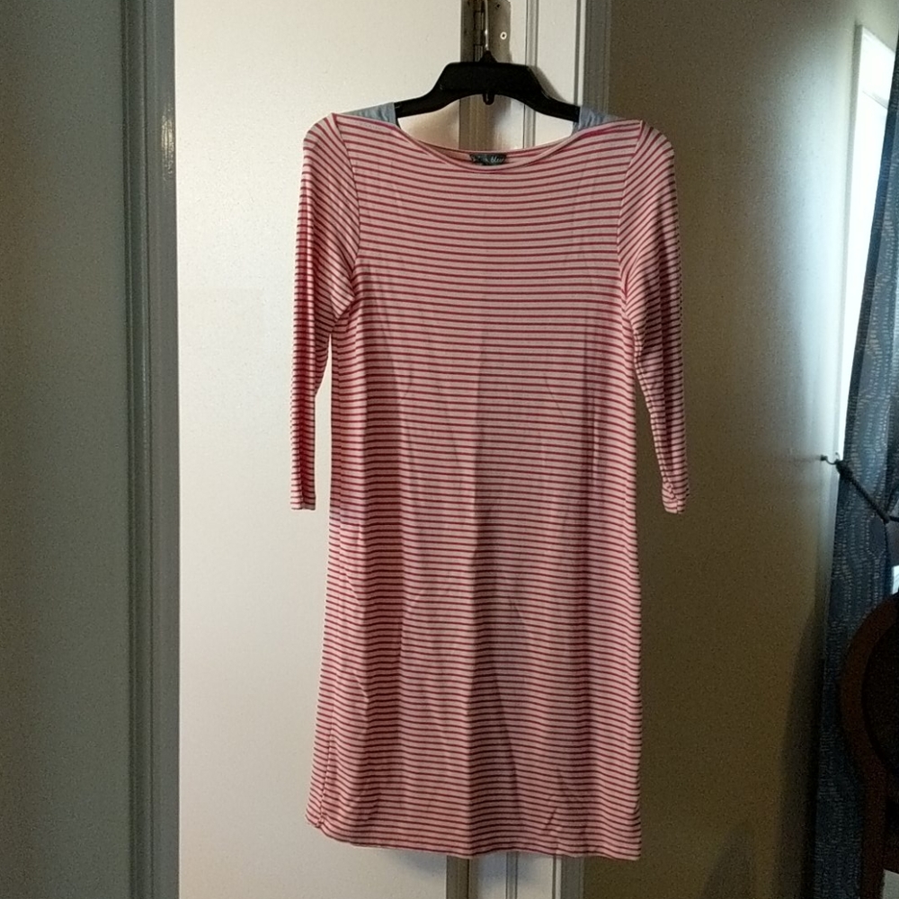 Pick and white striped dress